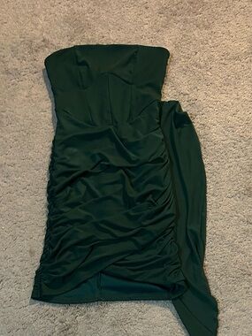 SHEIN Dark Green Strapless Ruched Mini Dress